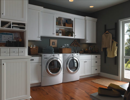 Laundry Room with Evelyn Thermofoil Yorktowne Cabinetry